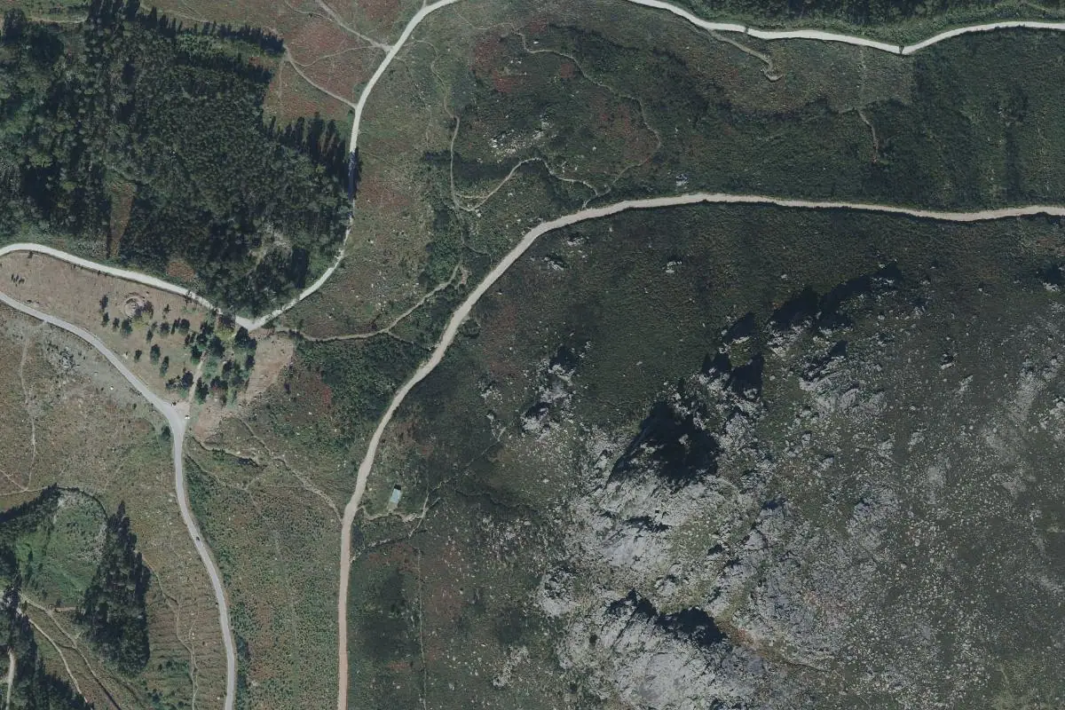 Aerial photo of the das Vías - Bouldering area