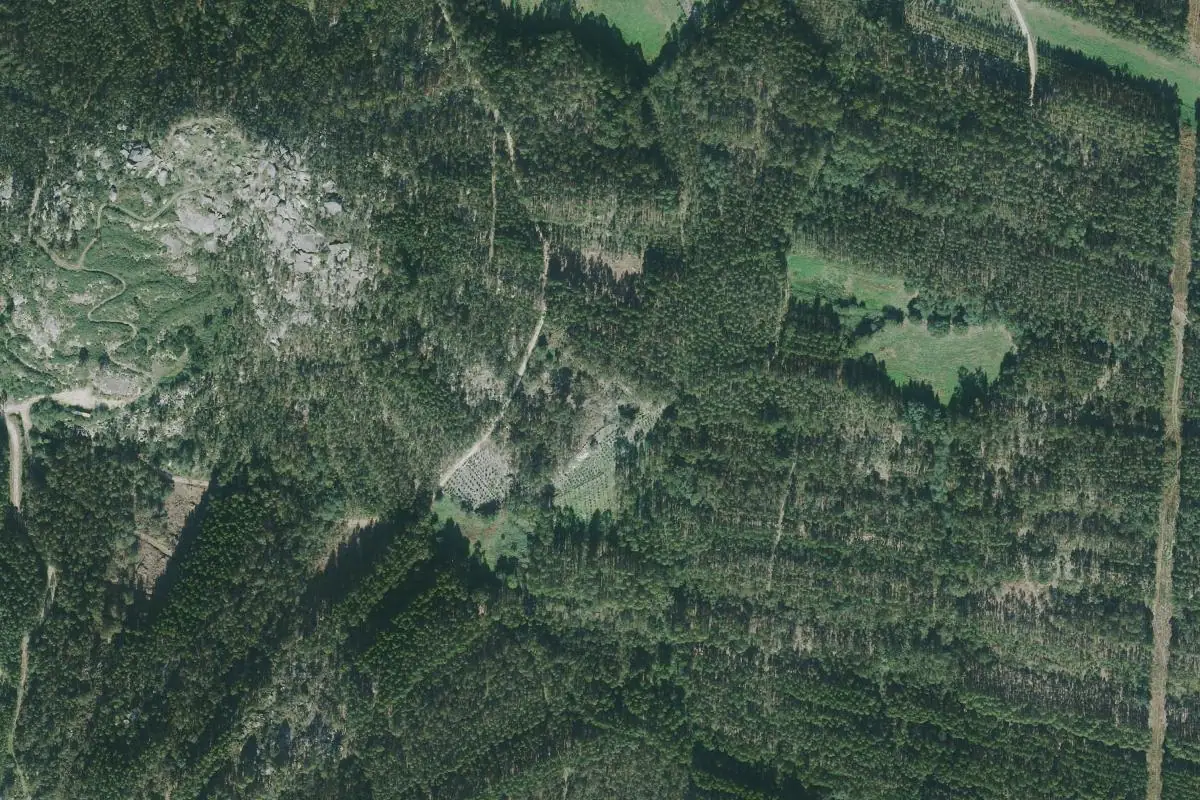 Aerial photo of the Pena Pousadoiro - Bouldering area