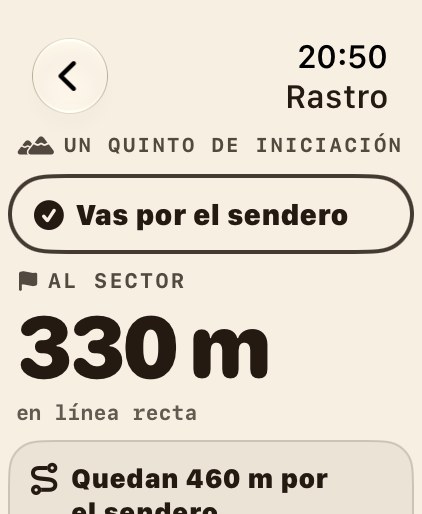 La aproximación en el Apple Watch: vas por el sendero, a 330 metros del sector.